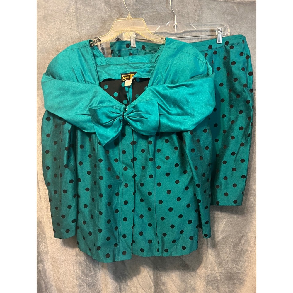 Gemini Nites Vintage Teal Polka Dot Skirt Suit Set Retro Party‎ Made USA Size 16